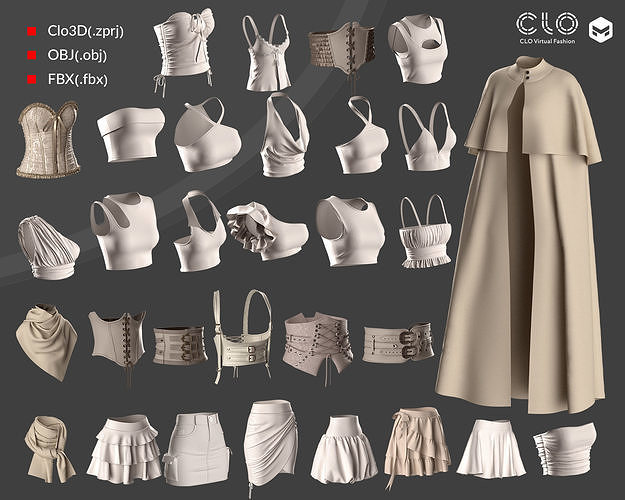 Over 30 woman clothes with OBJ and FBX  Low-poly 3D model