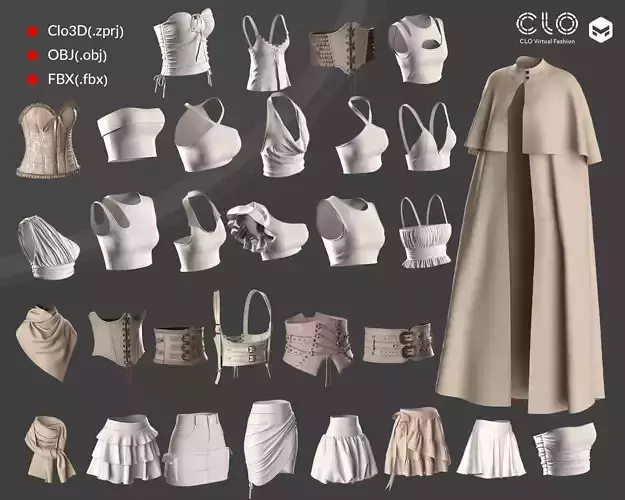 Over 30 woman clothes with OBJ and FBX 