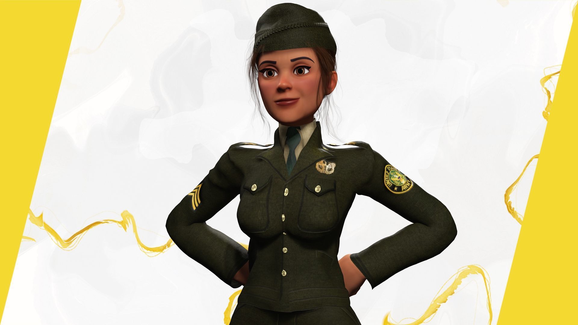 woman in us army uniform Low-poly 3D model_16