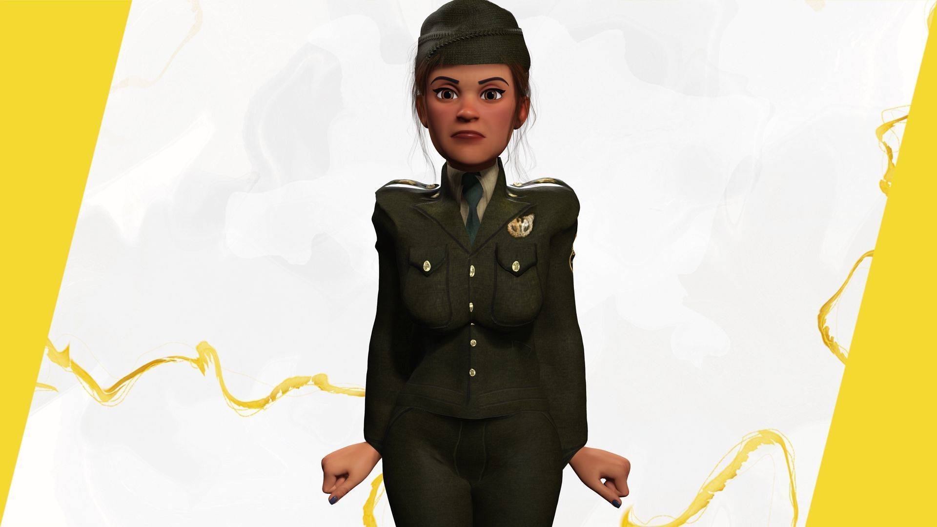 woman in us army uniform Low-poly 3D model_14