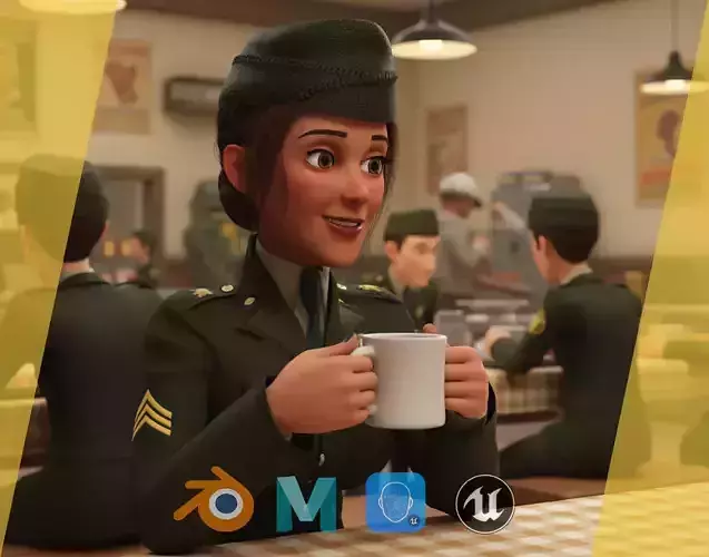 woman in us army uniform Low-poly 3D model