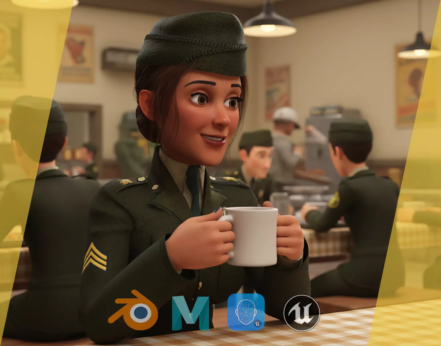 woman in us army uniform Low-poly 3D model_0