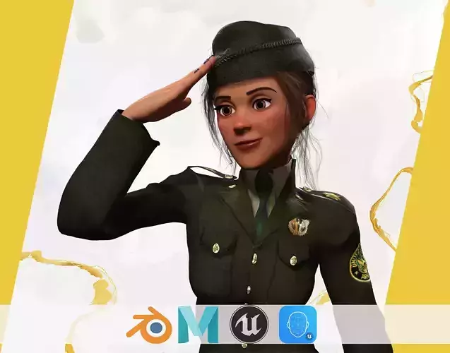 woman in us army uniform Low-poly 3D model