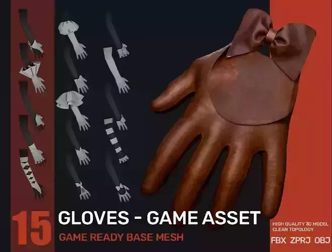 collection 15 GLOVES 3D model Low-poly 3D model
