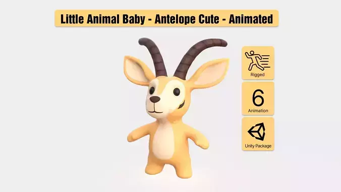 Little animal baby - Antelope cute - Animated Low-poly 3D model