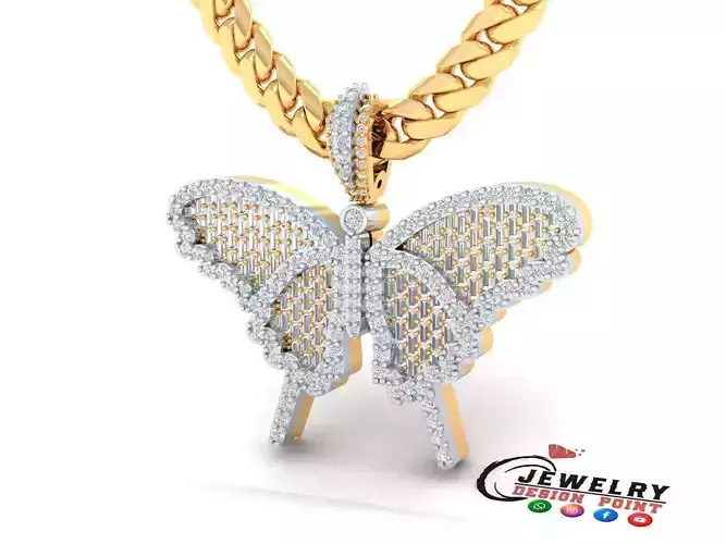 Custom Gorgeous Butterfly Men Women Iced Out Butterfly Pendant 3D print model