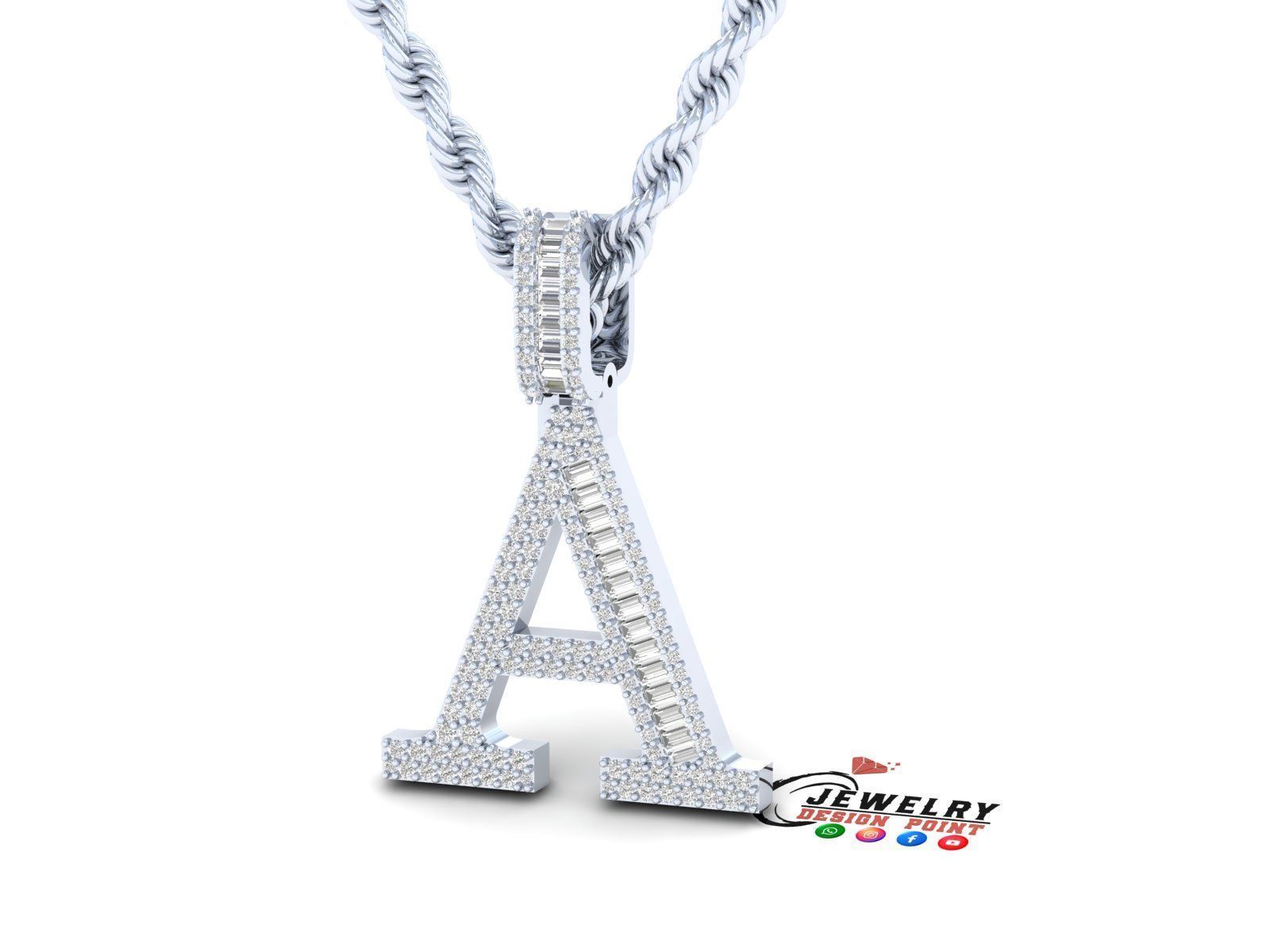 Custom Initial A Letter Diamond Pendant A to Z Alphabet Necklace 3D print model_3