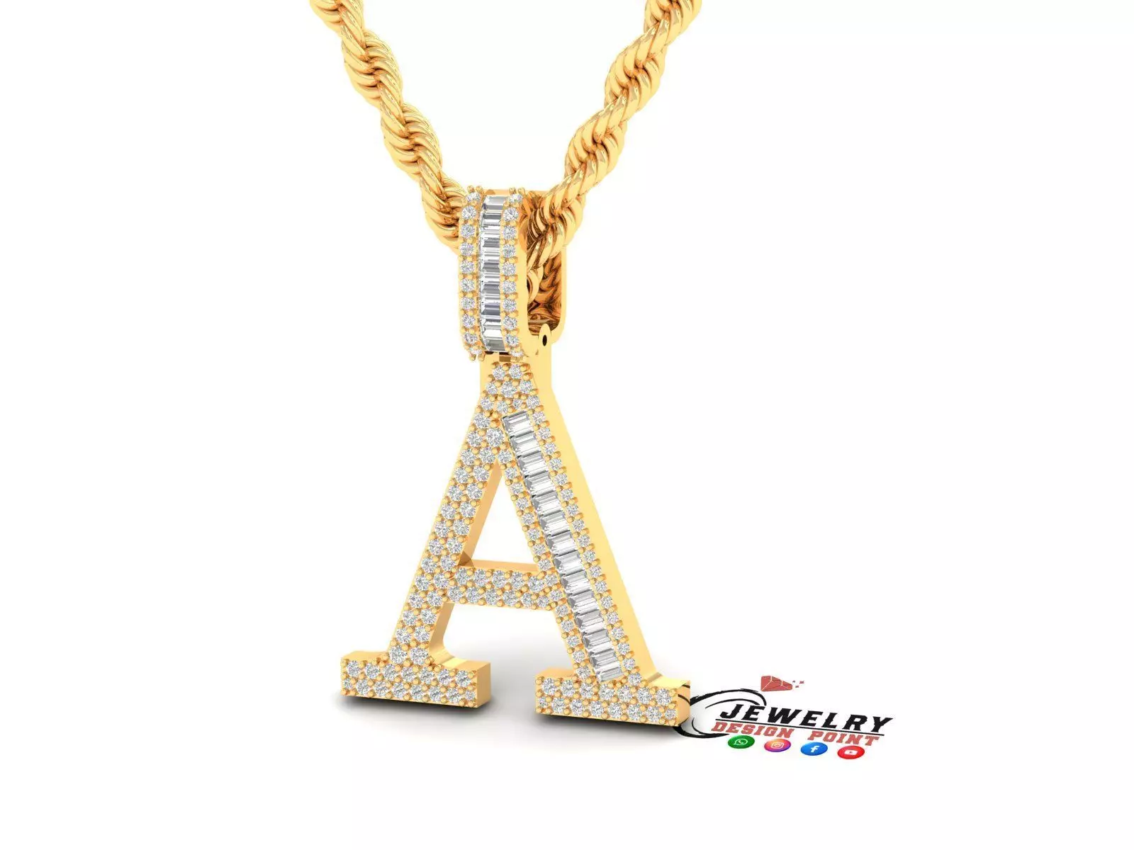 Custom Initial A Letter Diamond Pendant A to Z Alphabet Necklace 3D print model_0