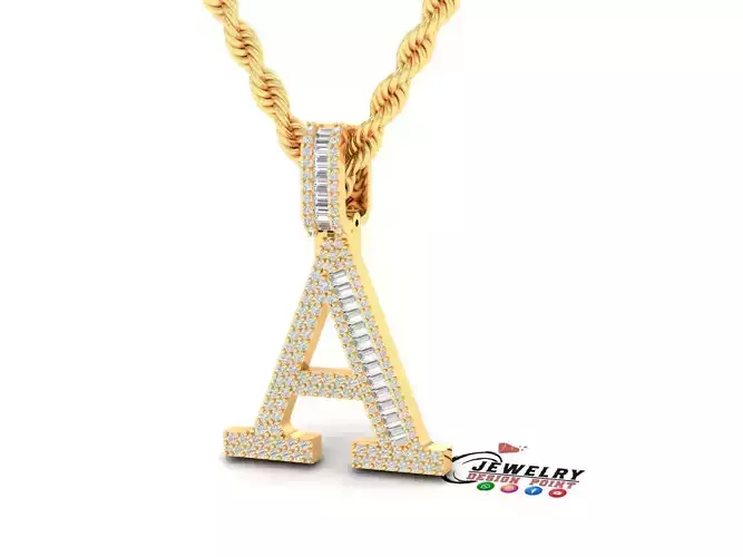 Custom Initial A Letter Diamond Pendant A to Z Alphabet Necklace 3D print model