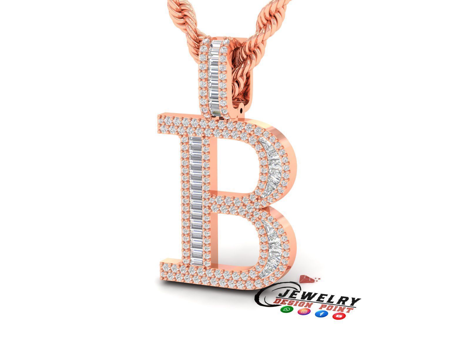 Custom Initial B Letter Diamond Pendant A to Z Alphabet Necklace 3D print model_2