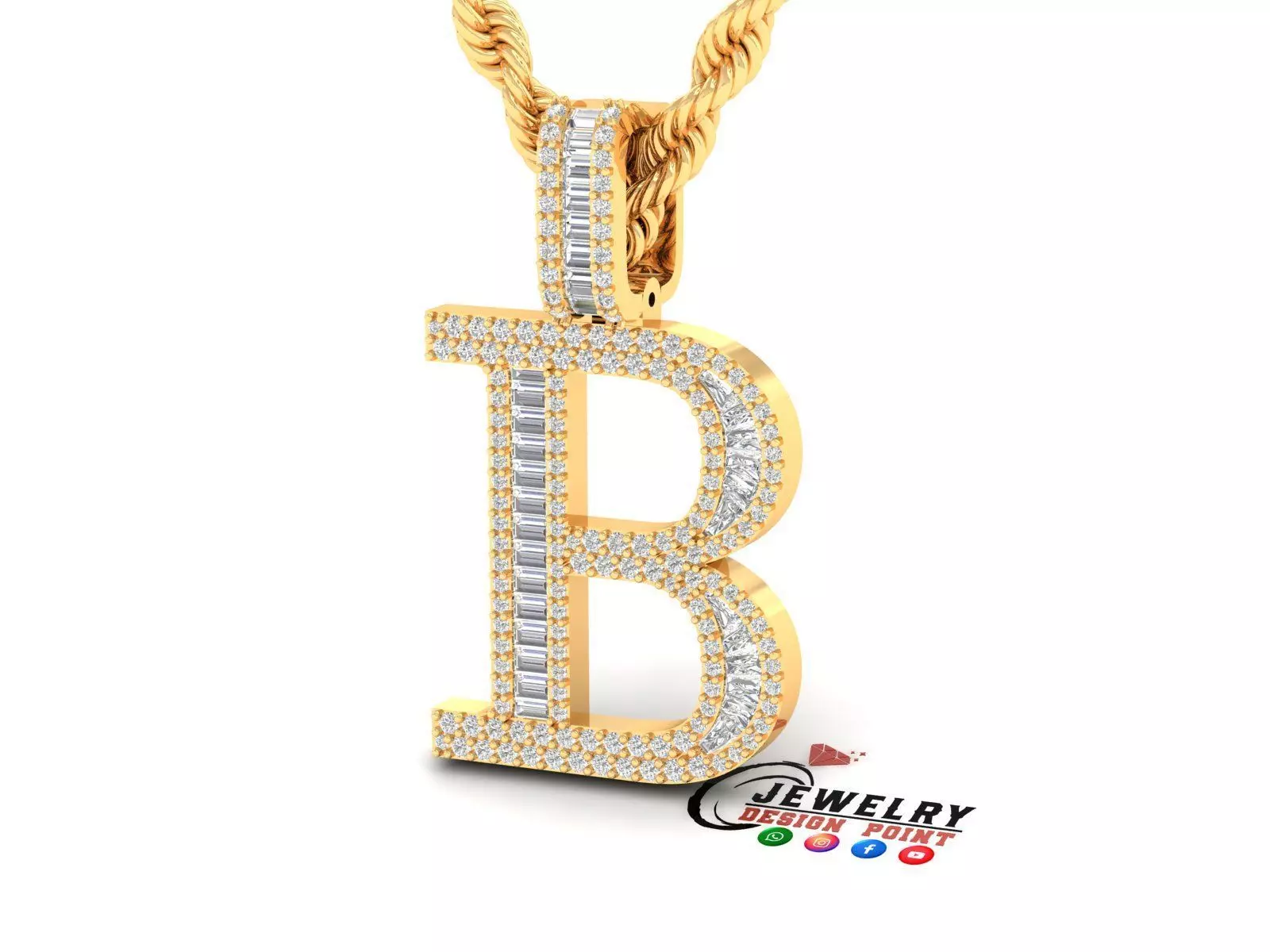 Custom Initial B Letter Diamond Pendant A to Z Alphabet Necklace 3D print model_0