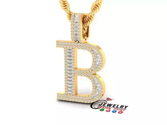 Custom Initial B Letter Diamond Pendant A to Z Alphabet Necklace 3D print model Custom Initial B Letter Diamond Pendant A to Z Alphabet Necklace 3D print model