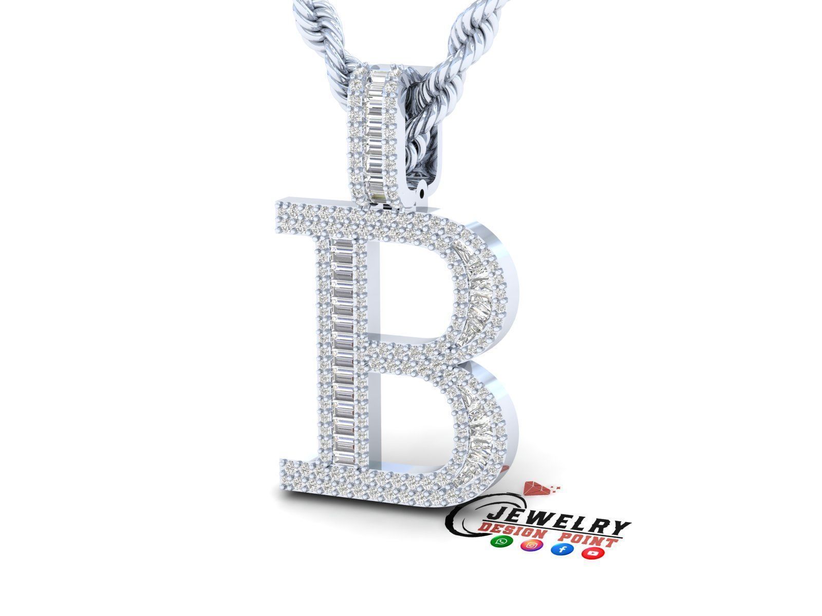 Custom Initial B Letter Diamond Pendant A to Z Alphabet Necklace 3D print model_3