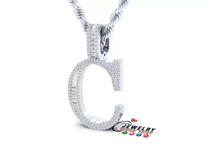Custom Initial C Letter Diamond Pendant AtoZ Alphabet Necklace 3D print model