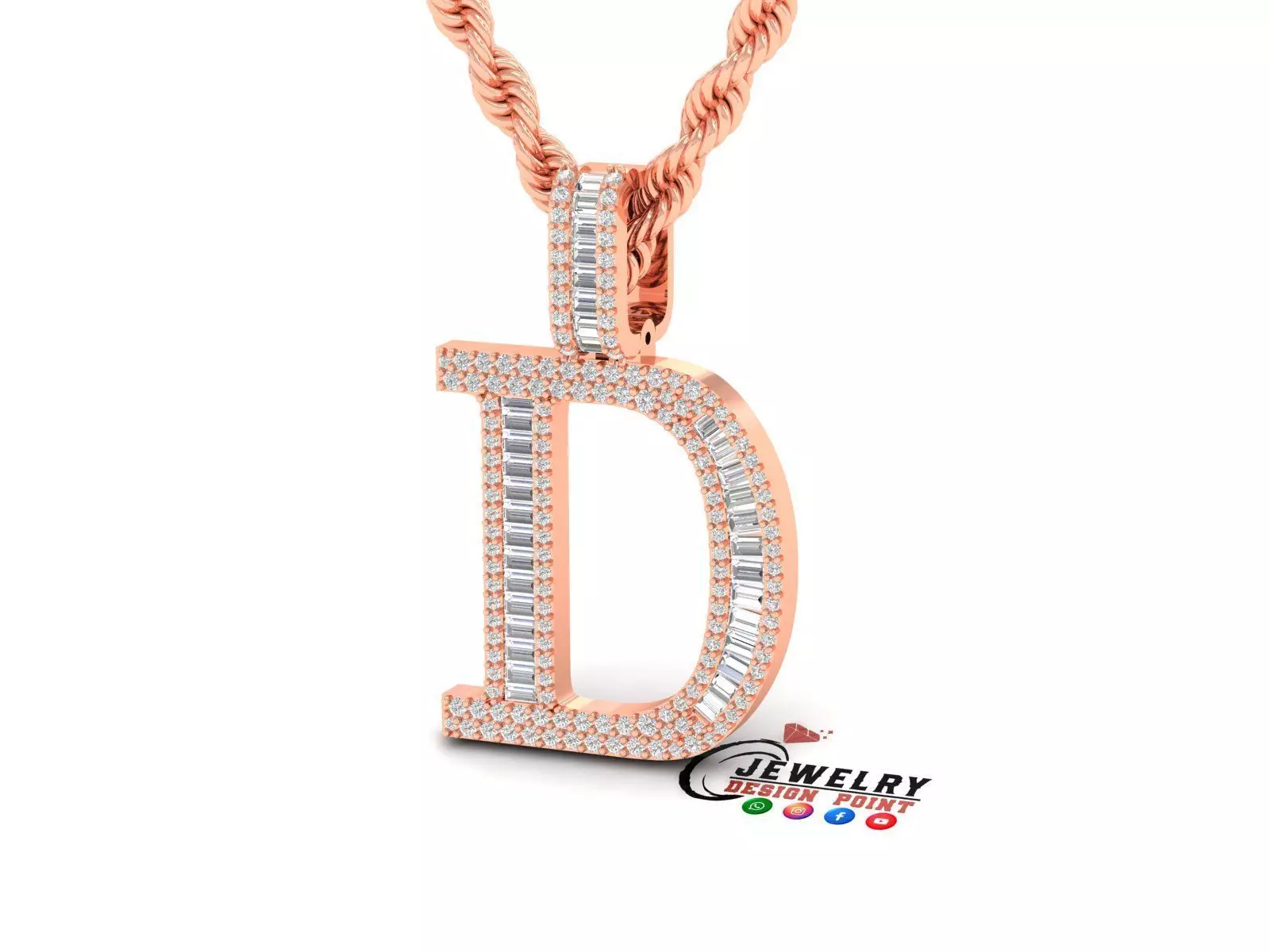 Custom Initial D Letter Diamond Pendant AtoZ Alphabet Necklace 3D print model