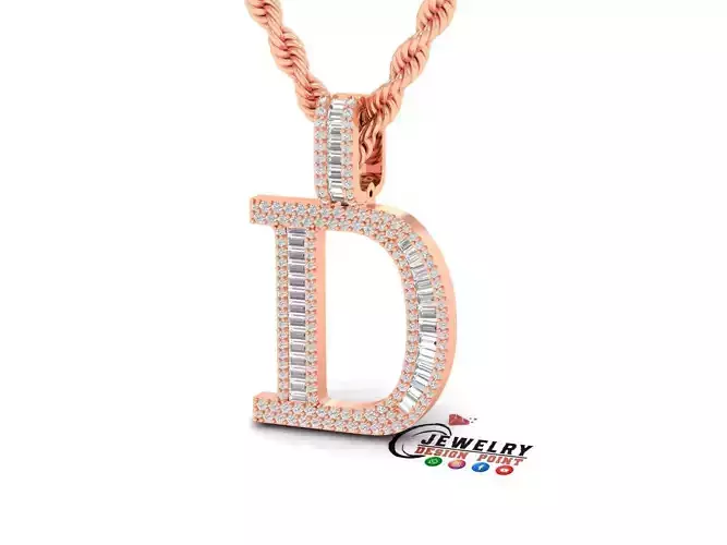 Custom Initial D Letter Diamond Pendant AtoZ Alphabet Necklace