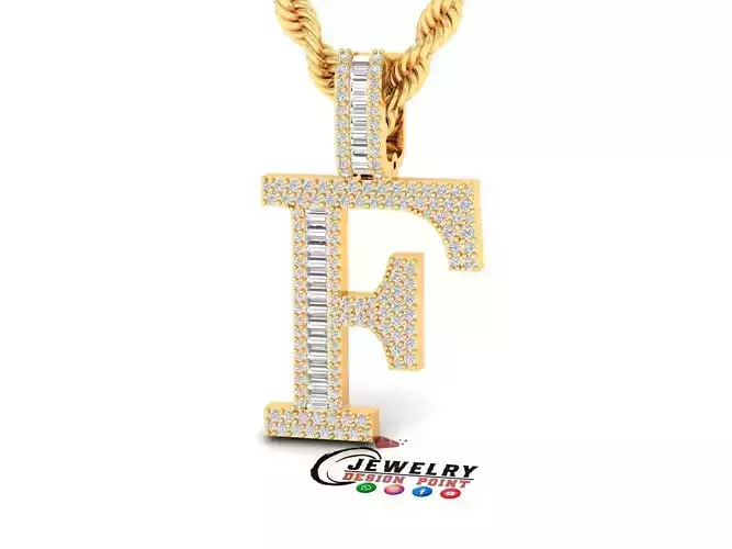 Custom Initial F Letter Diamond Pendant AtoZ Alphabet Necklace