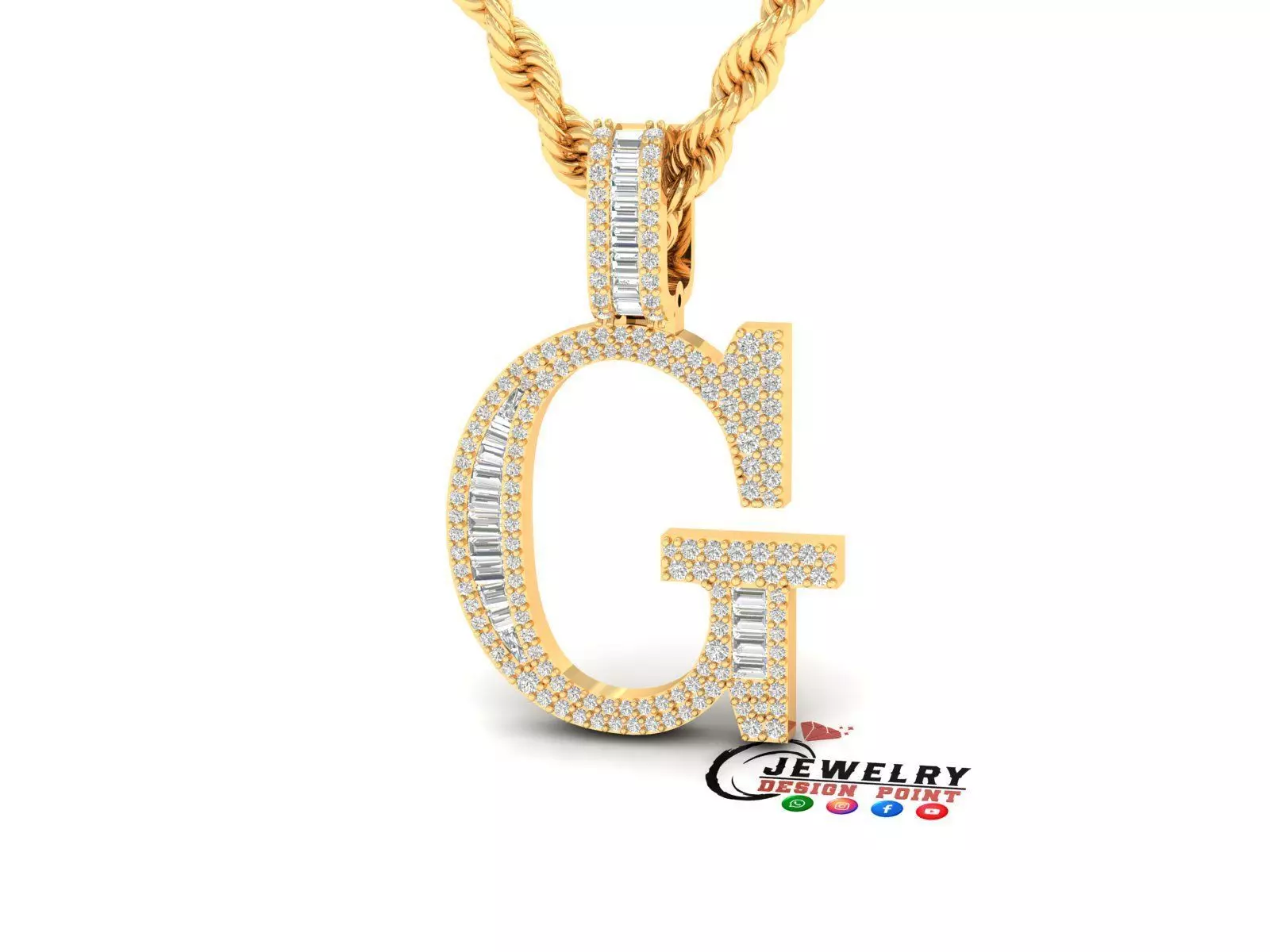 Custom Initial G Letter Diamond Pendant AtoZ Alphabet Necklace 3D print model