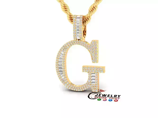 Custom Initial G Letter Diamond Pendant AtoZ Alphabet Necklace 3D print model