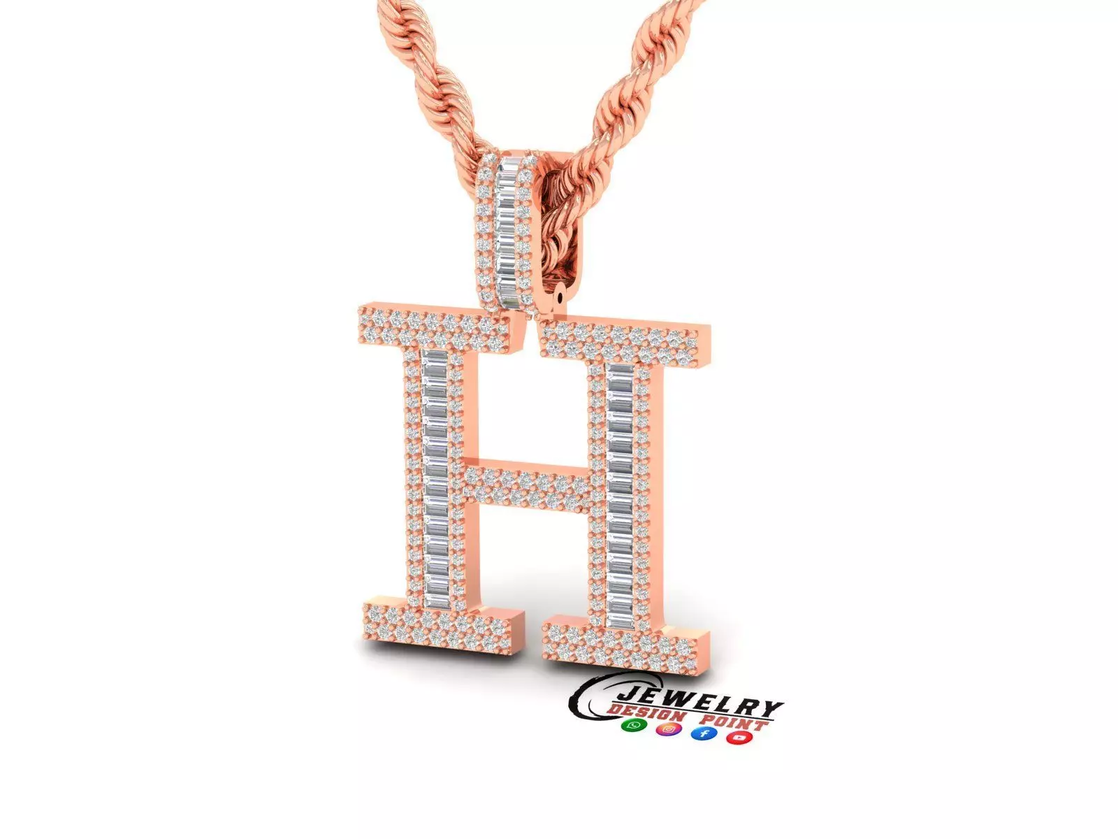 Custom Initial H Letter Diamond Pendant AtoZ Alphabet Necklace 3D print model