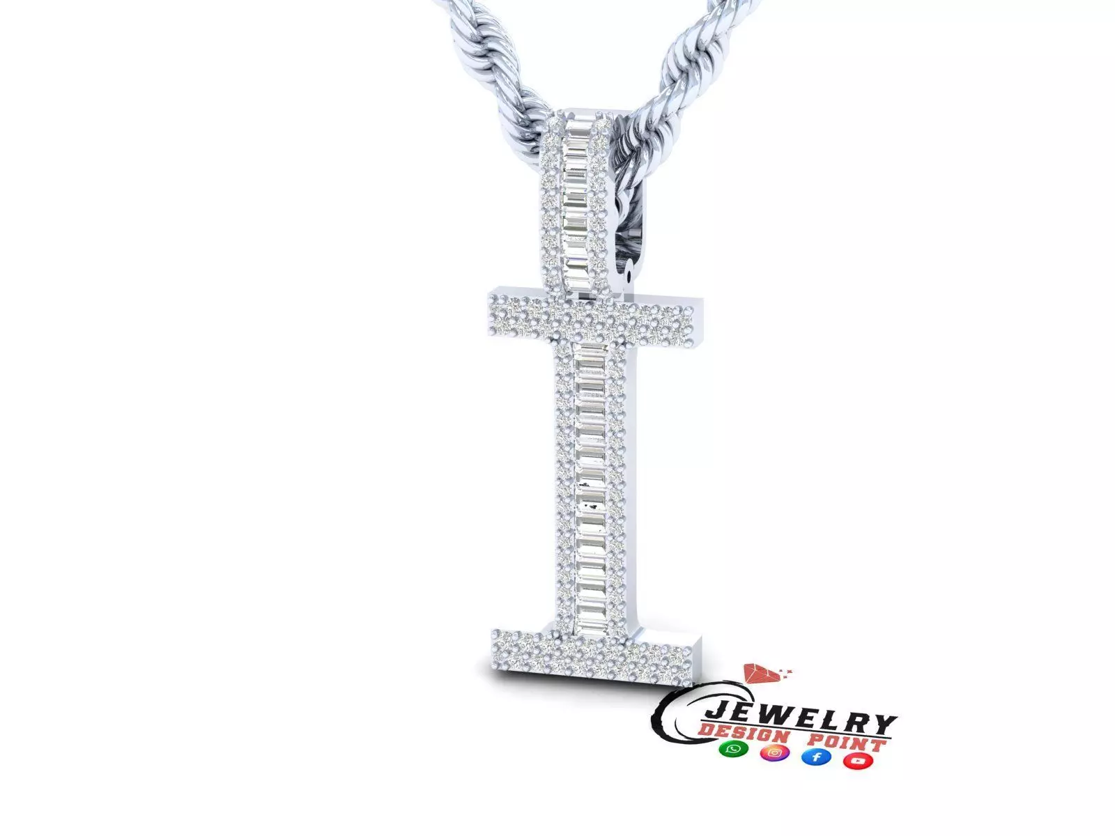 Custom Initial I Letter Diamond Pendant AtoZ Alphabet Necklace 3D print model