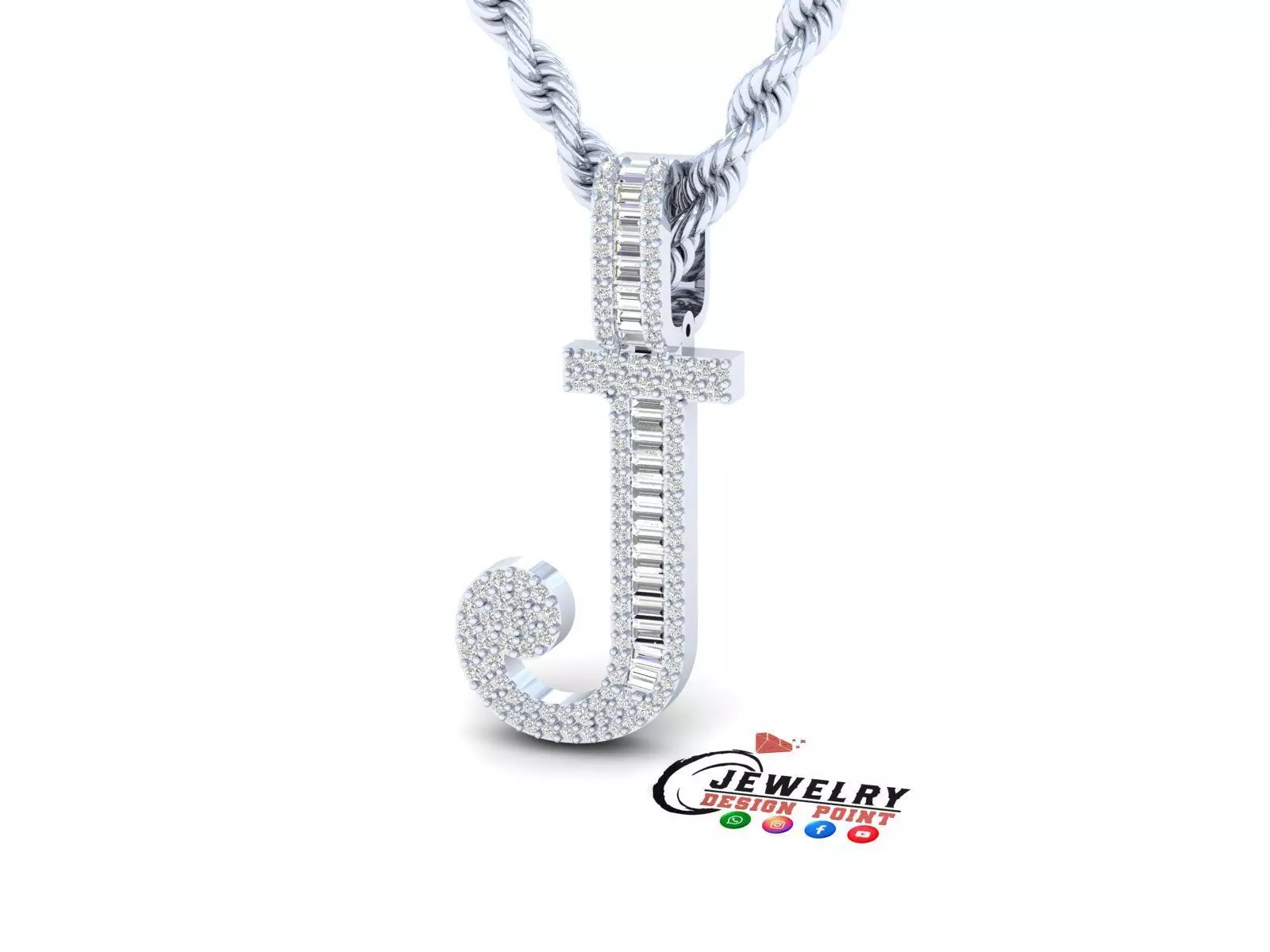 Custom Initial J Letter Diamond Pendant AtoZ Alphabet Necklace 3D print model