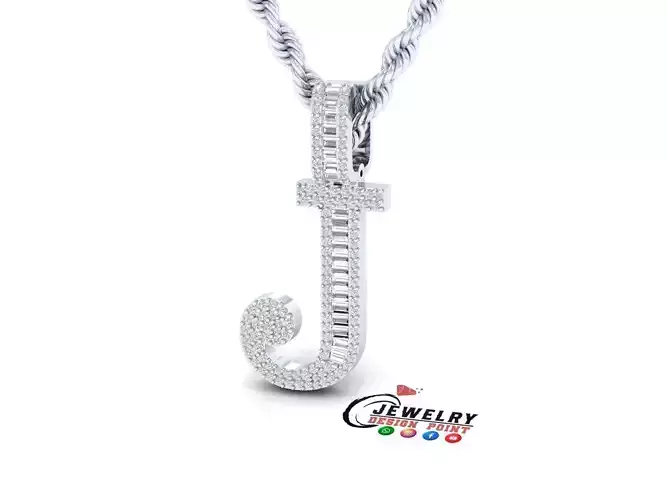 Custom Initial J Letter Diamond Pendant AtoZ Alphabet Necklace 3D print model