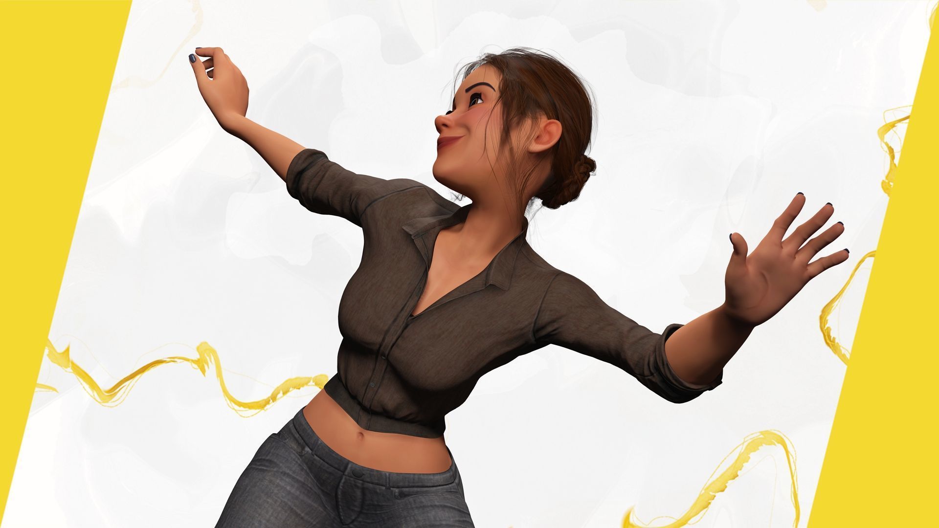 Cartoon Woman in Casual Outfit HQ Low-poly 3D model_14