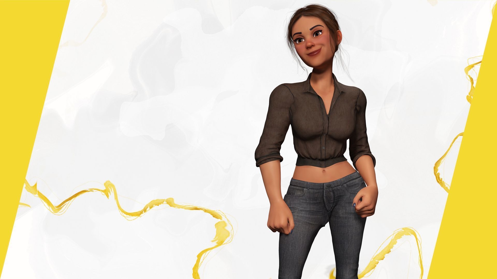 Cartoon Woman in Casual Outfit HQ Low-poly 3D model_15