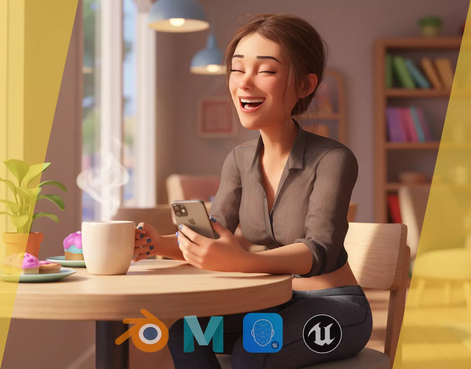 Cartoon Woman in Casual Outfit HQ Low-poly 3D model_0