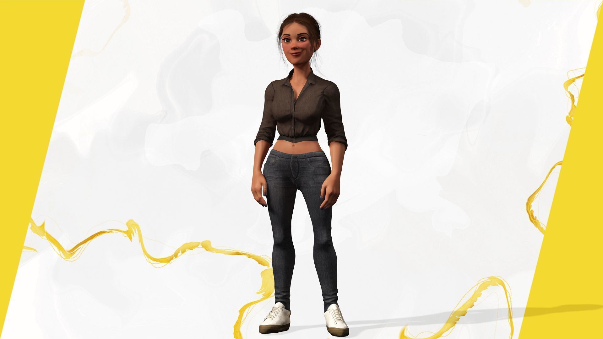 Cartoon Woman in Casual Outfit HQ Low-poly 3D model_12