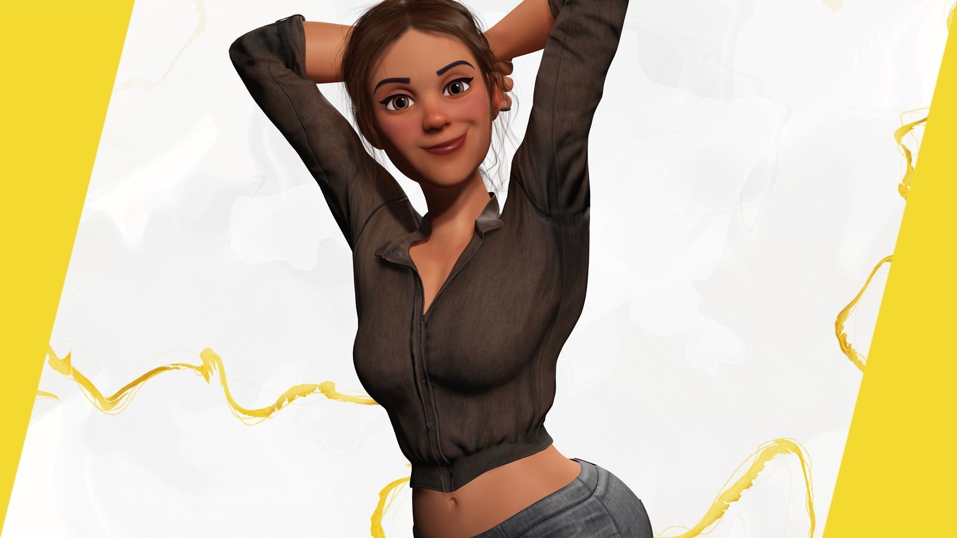 Cartoon Woman in Casual Outfit HQ Low-poly 3D model_16