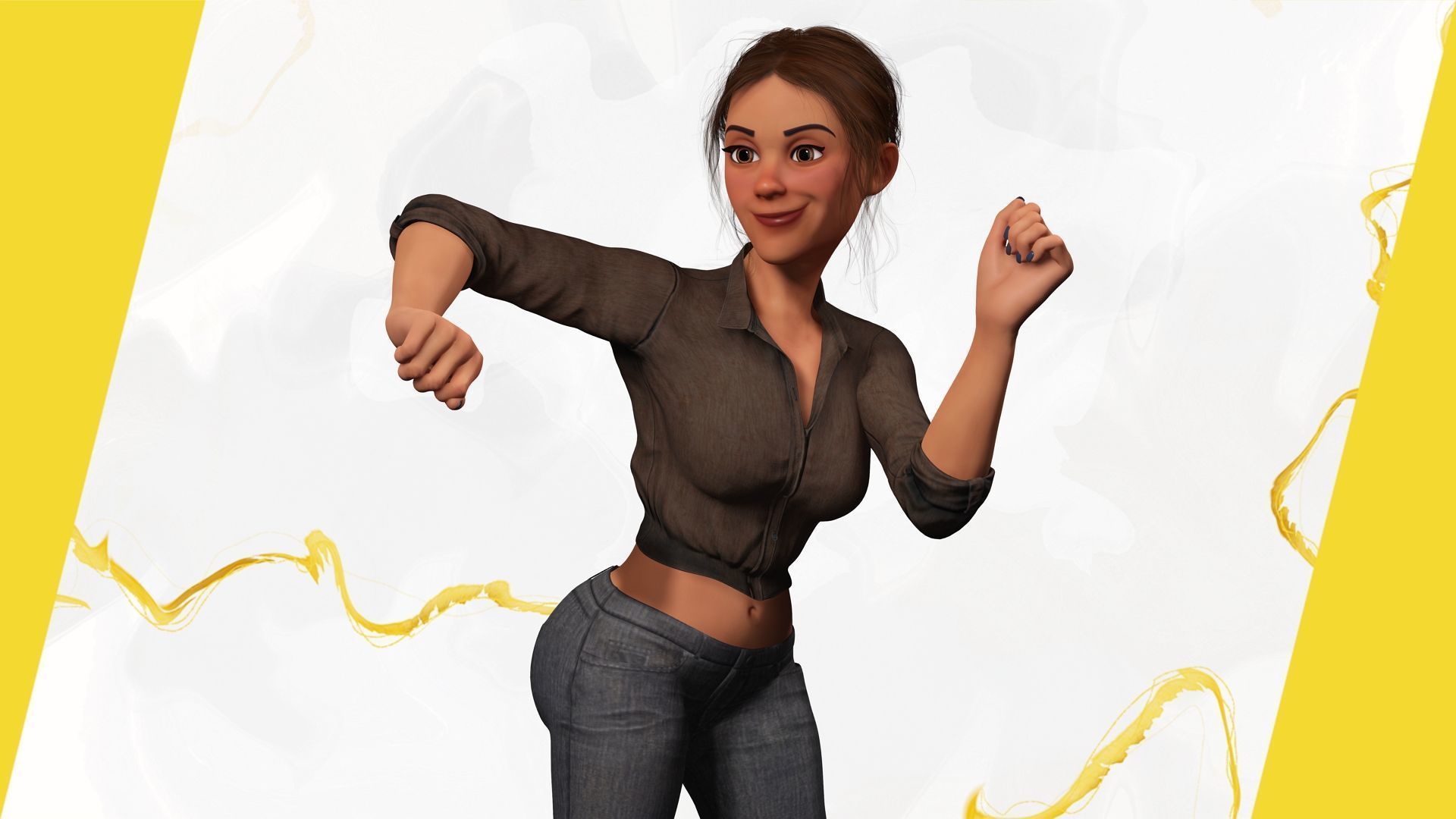 Cartoon Woman in Casual Outfit HQ Low-poly 3D model_17