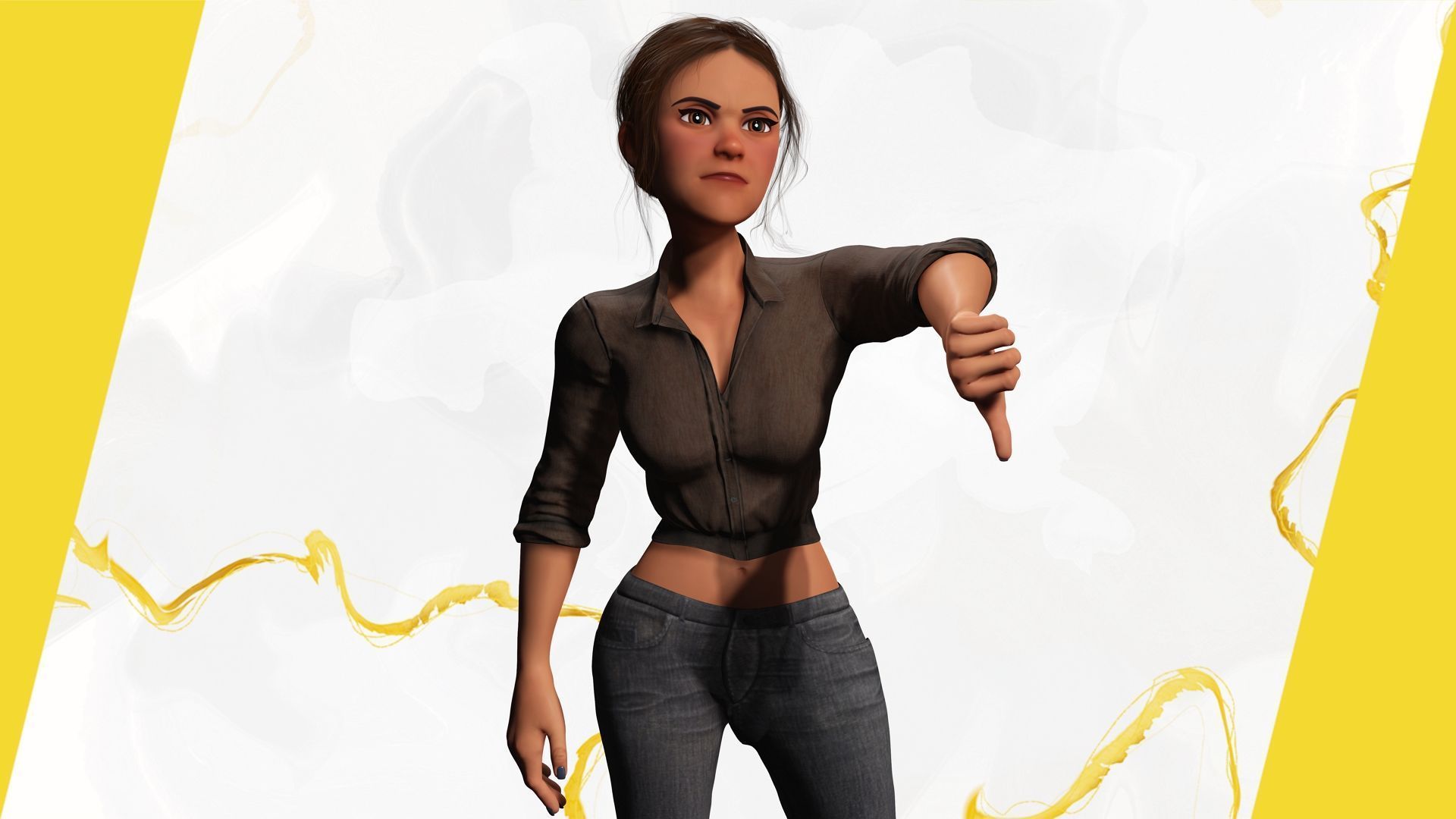 Cartoon Woman in Casual Outfit HQ Low-poly 3D model_9