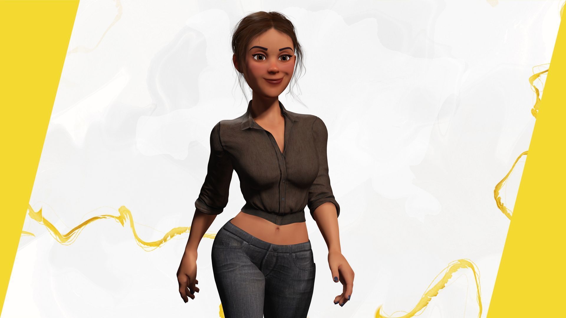 Cartoon Woman in Casual Outfit HQ Low-poly 3D model_7