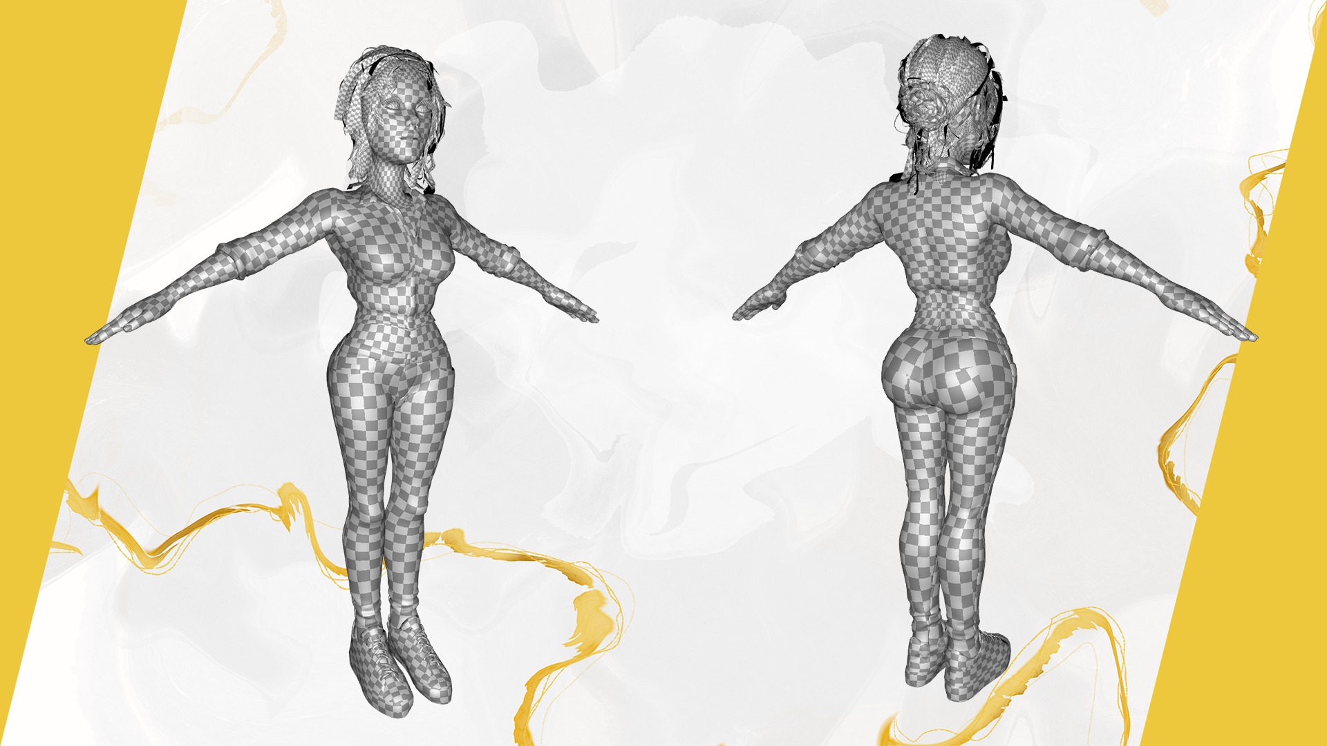 Cartoon Woman in Casual Outfit HQ Low-poly 3D model_30