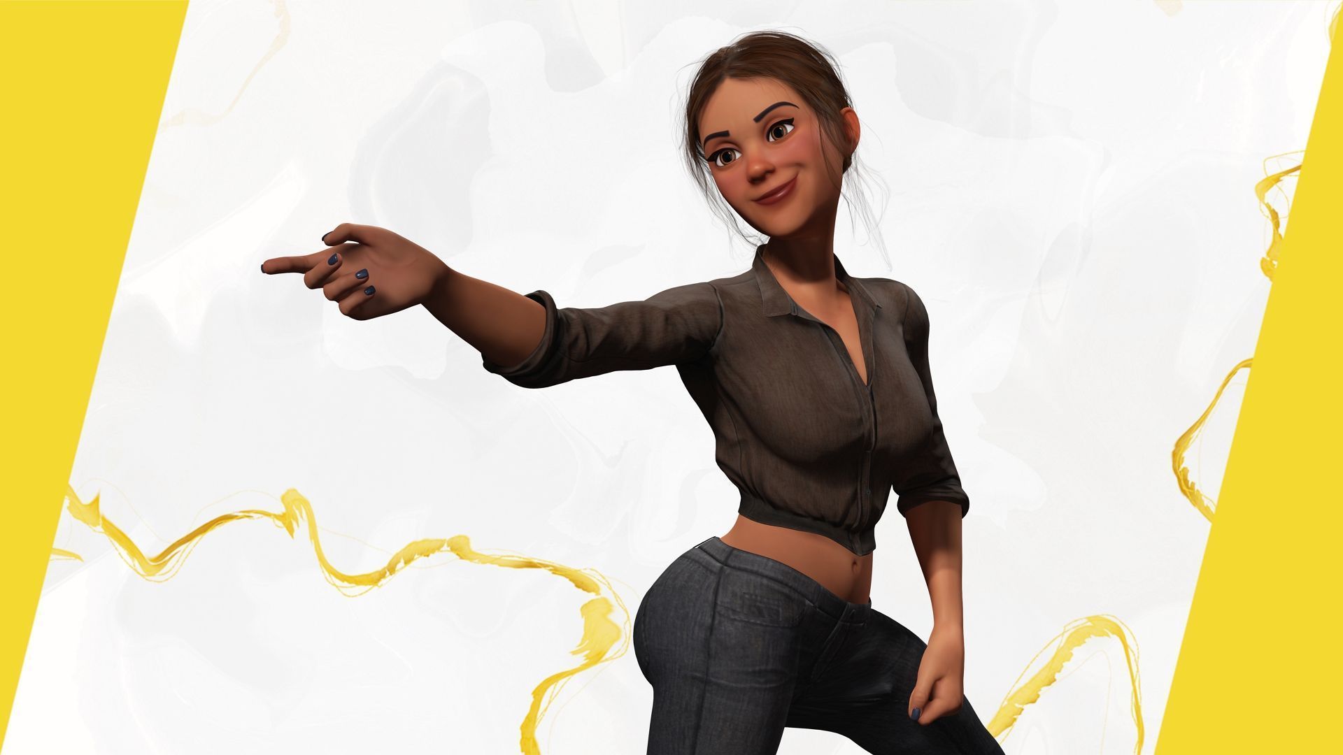 Cartoon Woman in Casual Outfit HQ Low-poly 3D model_13