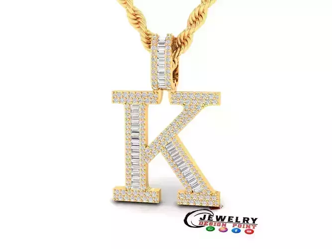 Custom Initial K Letter Diamond Pendant AtoZ Alphabet Necklace 3D print model
