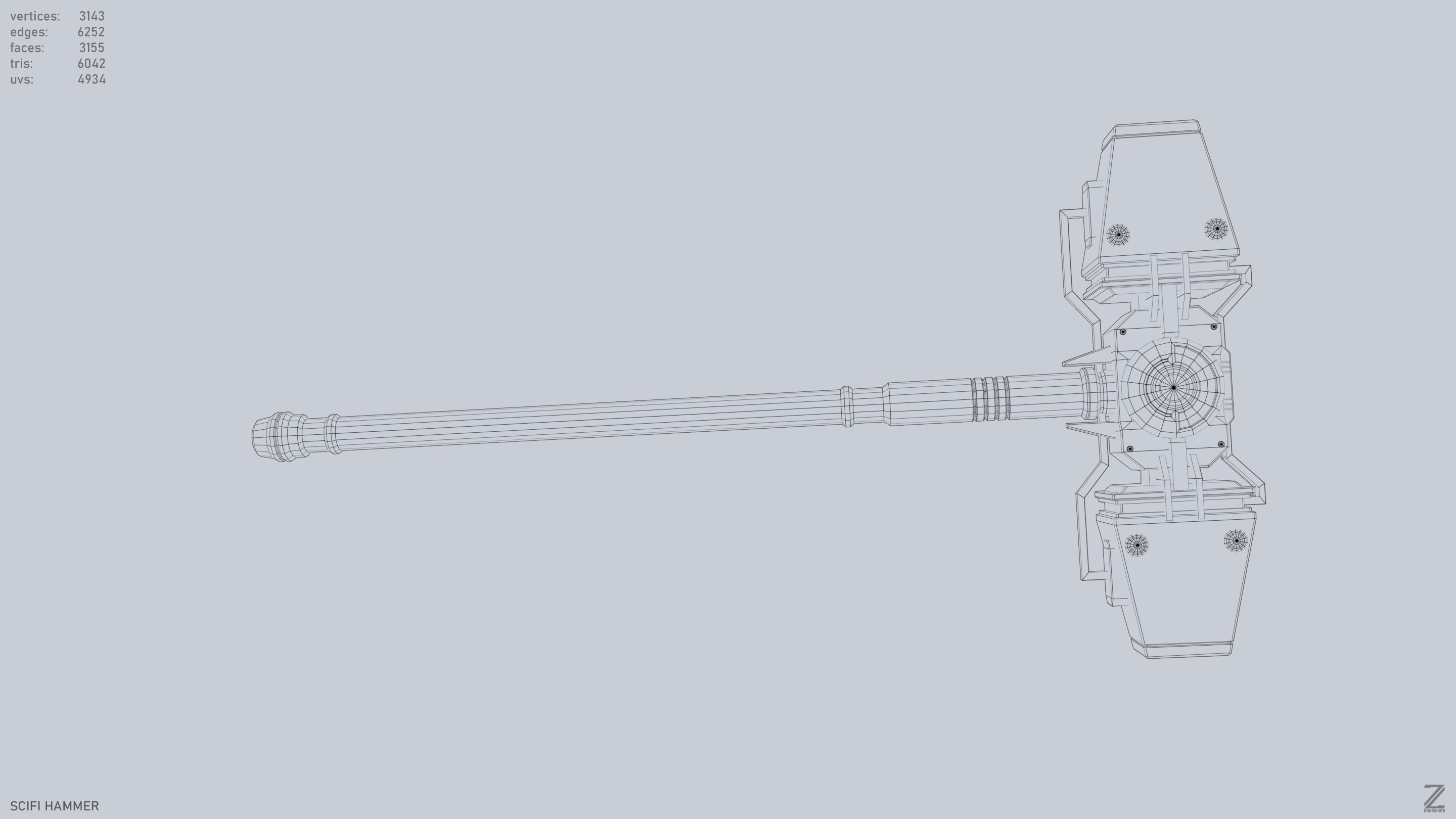 Scifi hammer Low-poly 3D model_10
