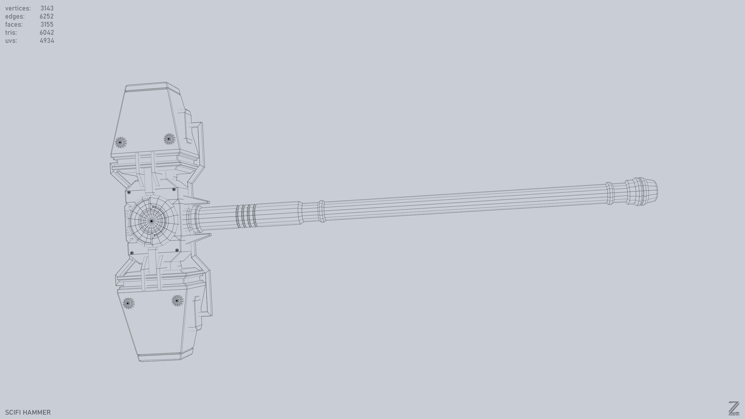 Scifi hammer Low-poly 3D model_12