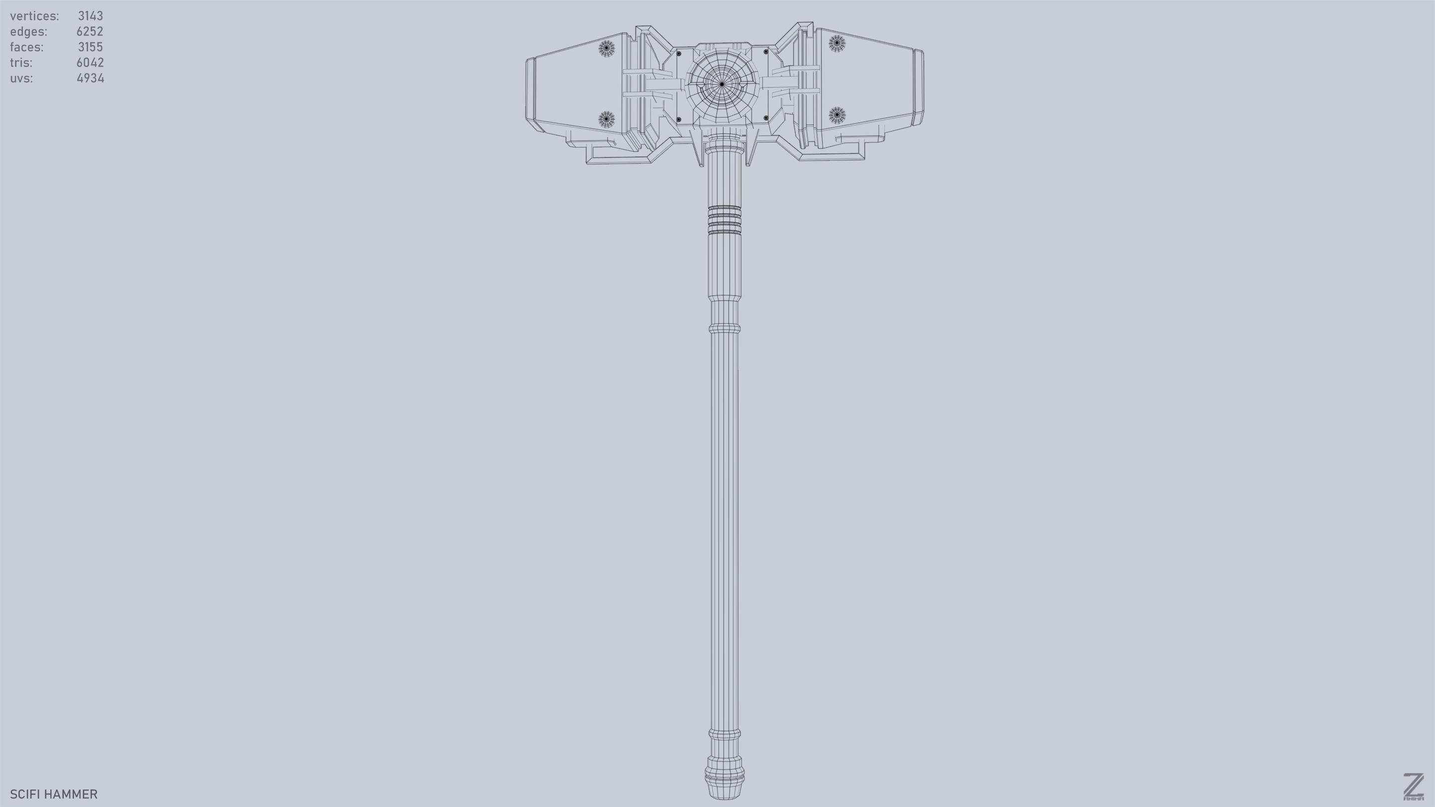 Scifi hammer Low-poly 3D model_8