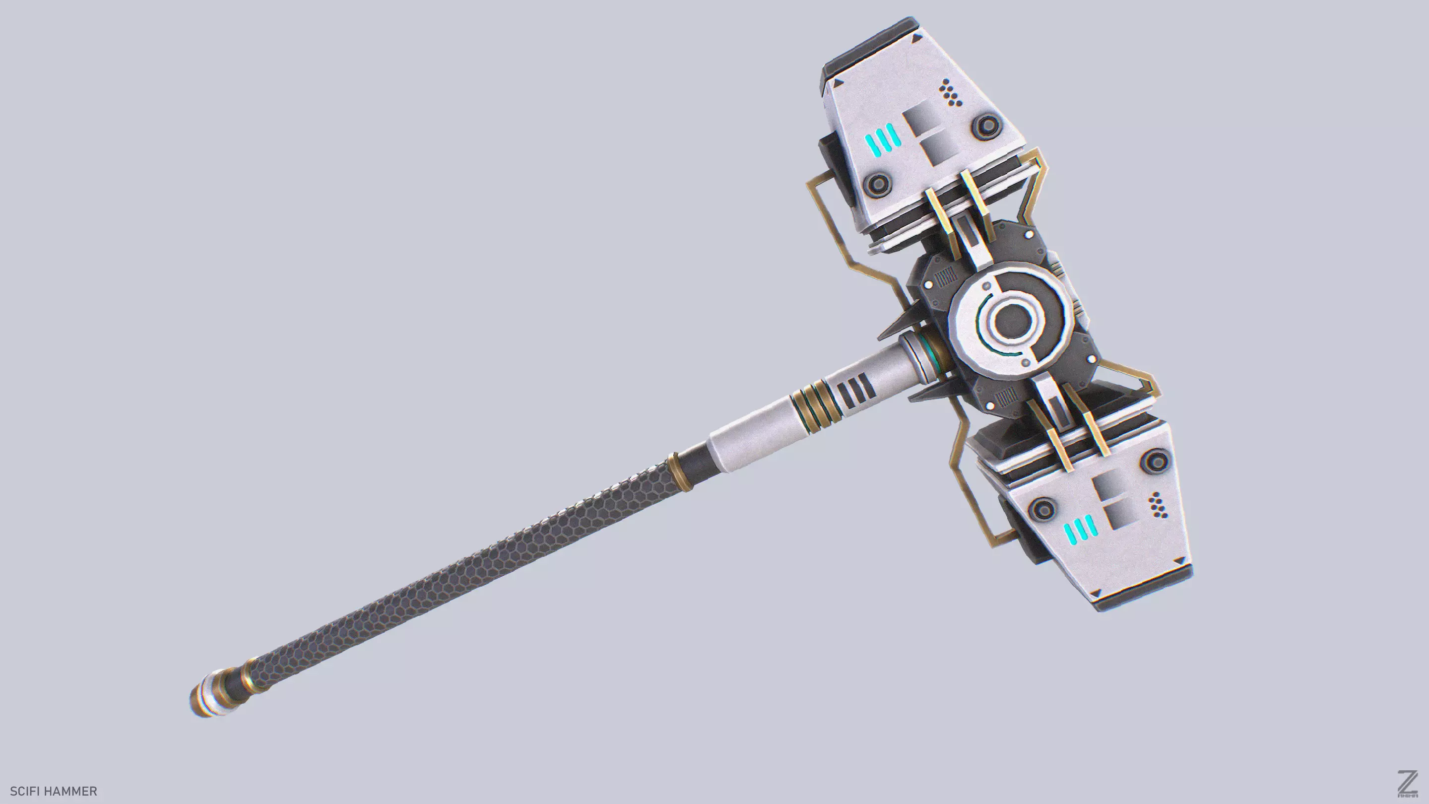 Scifi hammer Low-poly 3D model_0