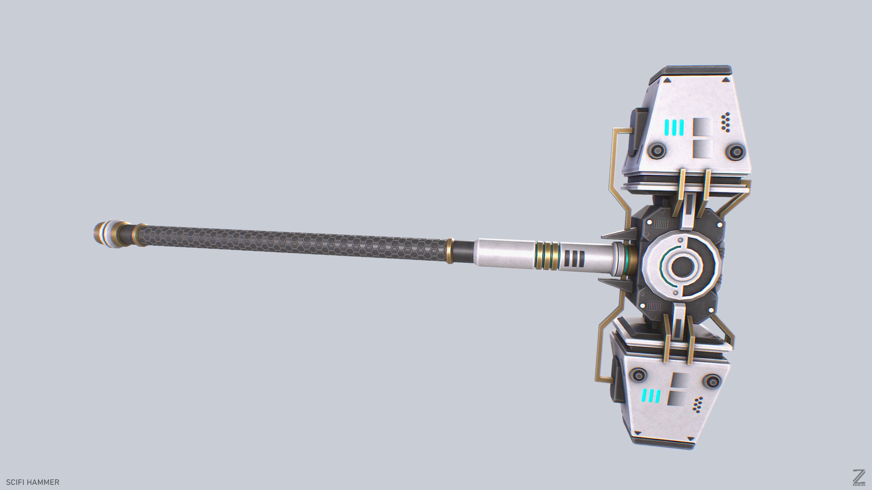Scifi hammer Low-poly 3D model_5