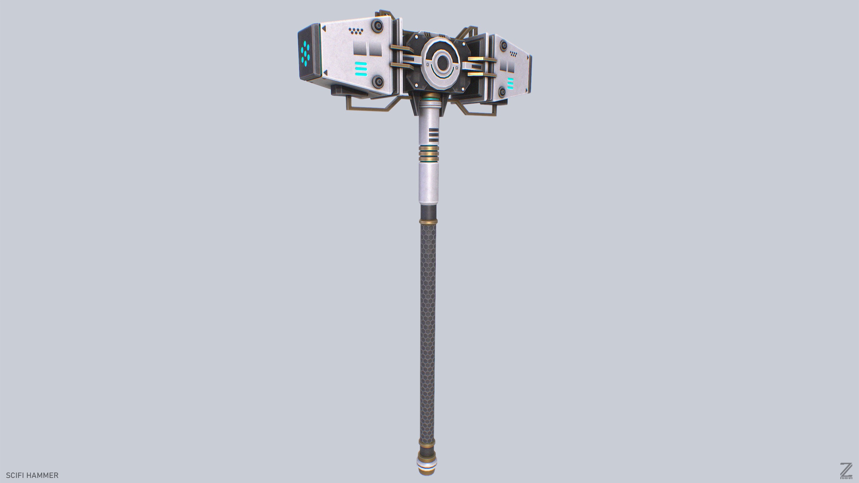 Scifi hammer Low-poly 3D model_3