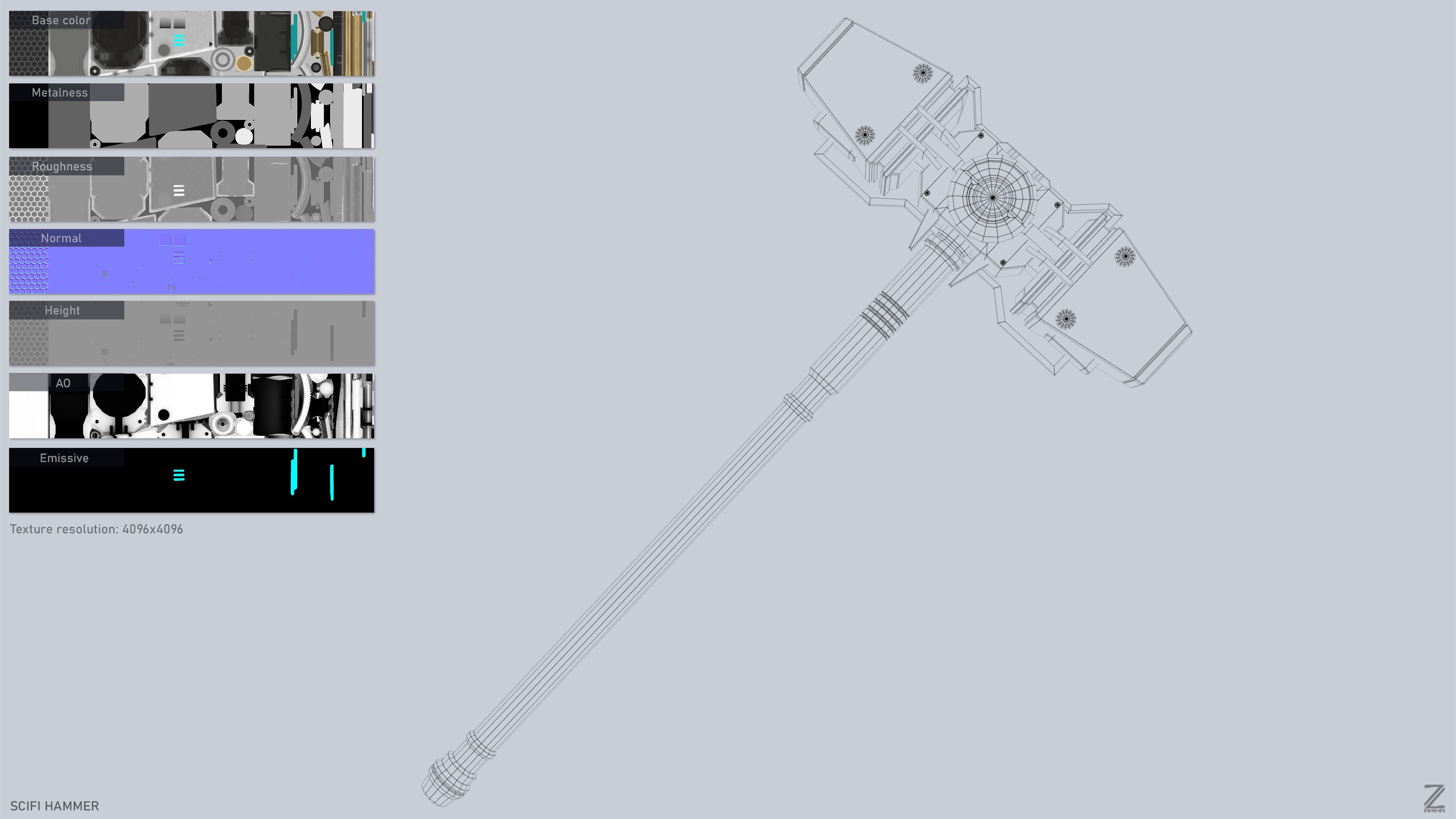 Scifi hammer Low-poly 3D model_2