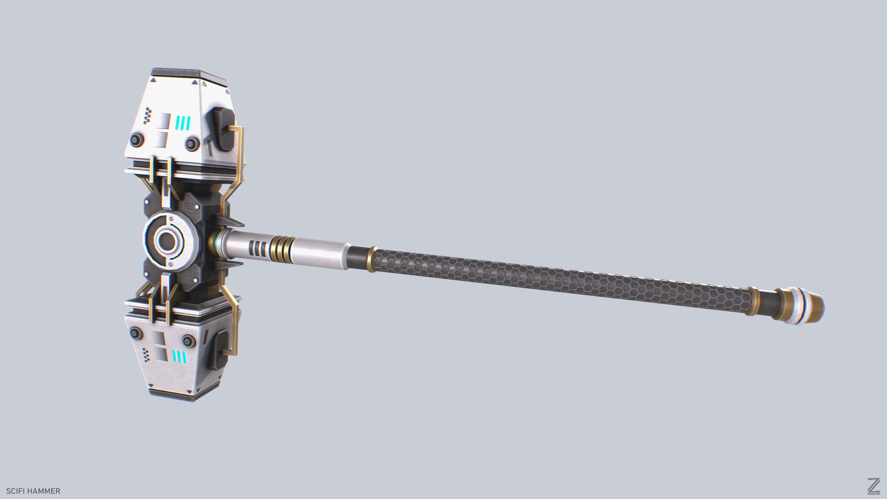 Scifi hammer Low-poly 3D model_7