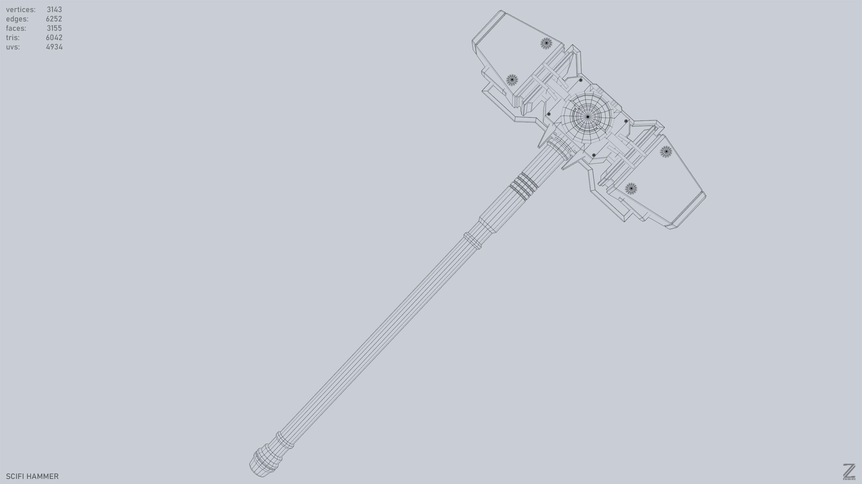 Scifi hammer Low-poly 3D model_14
