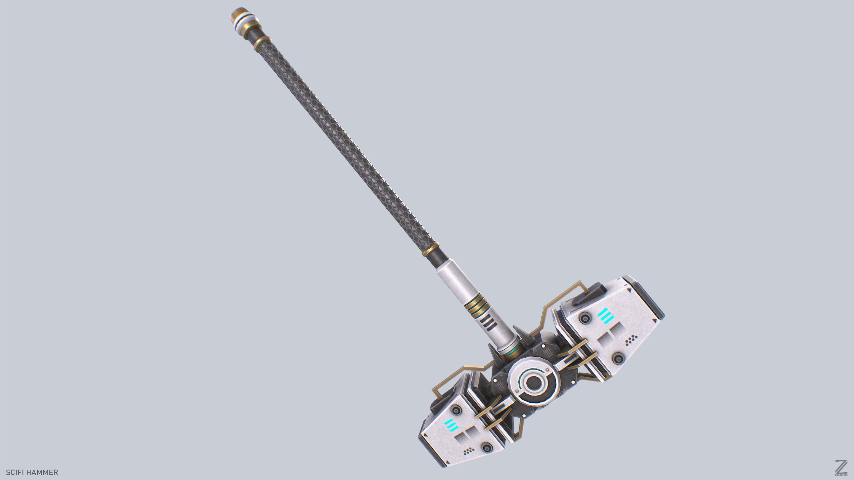 Scifi hammer Low-poly 3D model_4