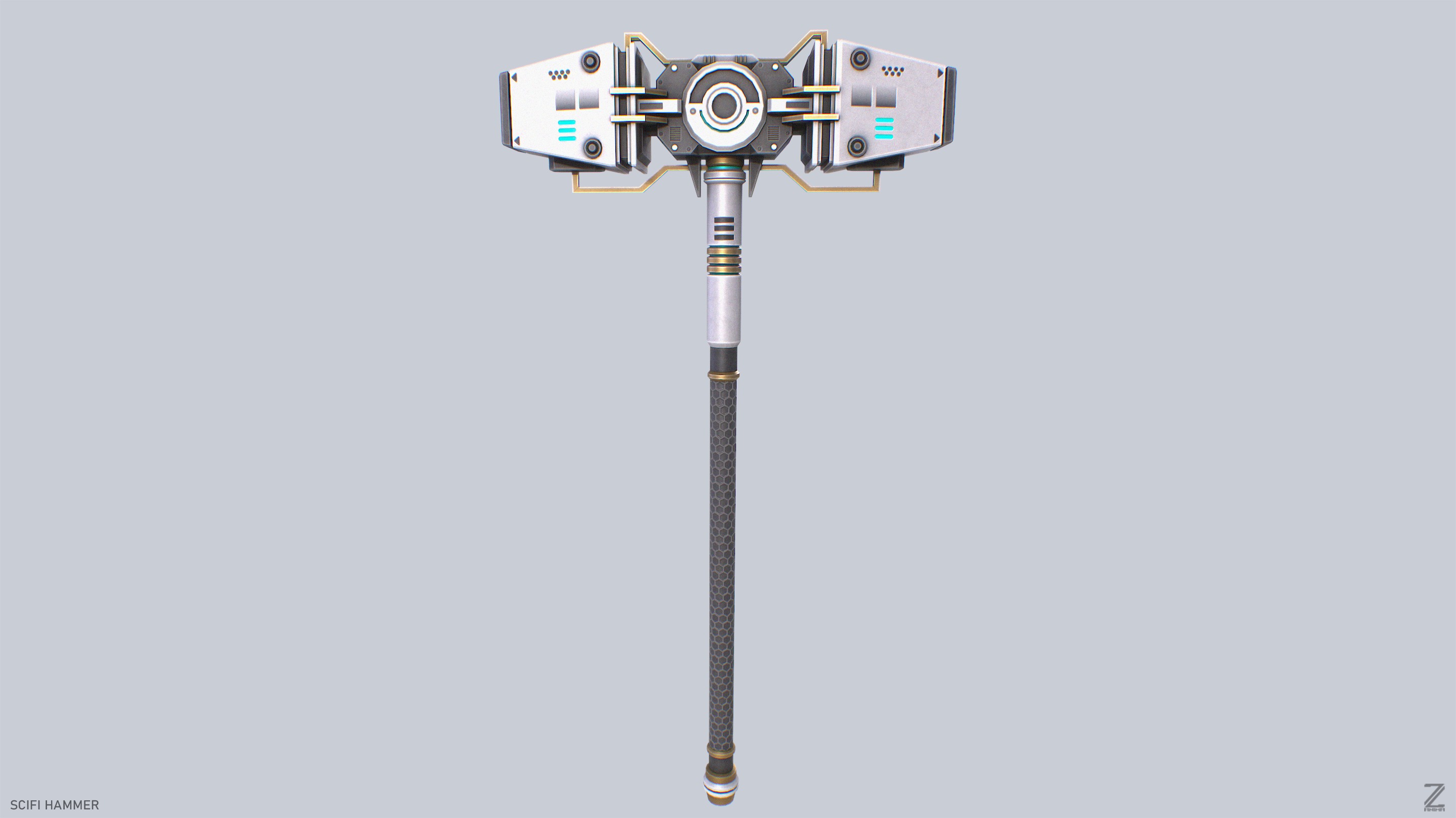 Scifi hammer Low-poly 3D model_1