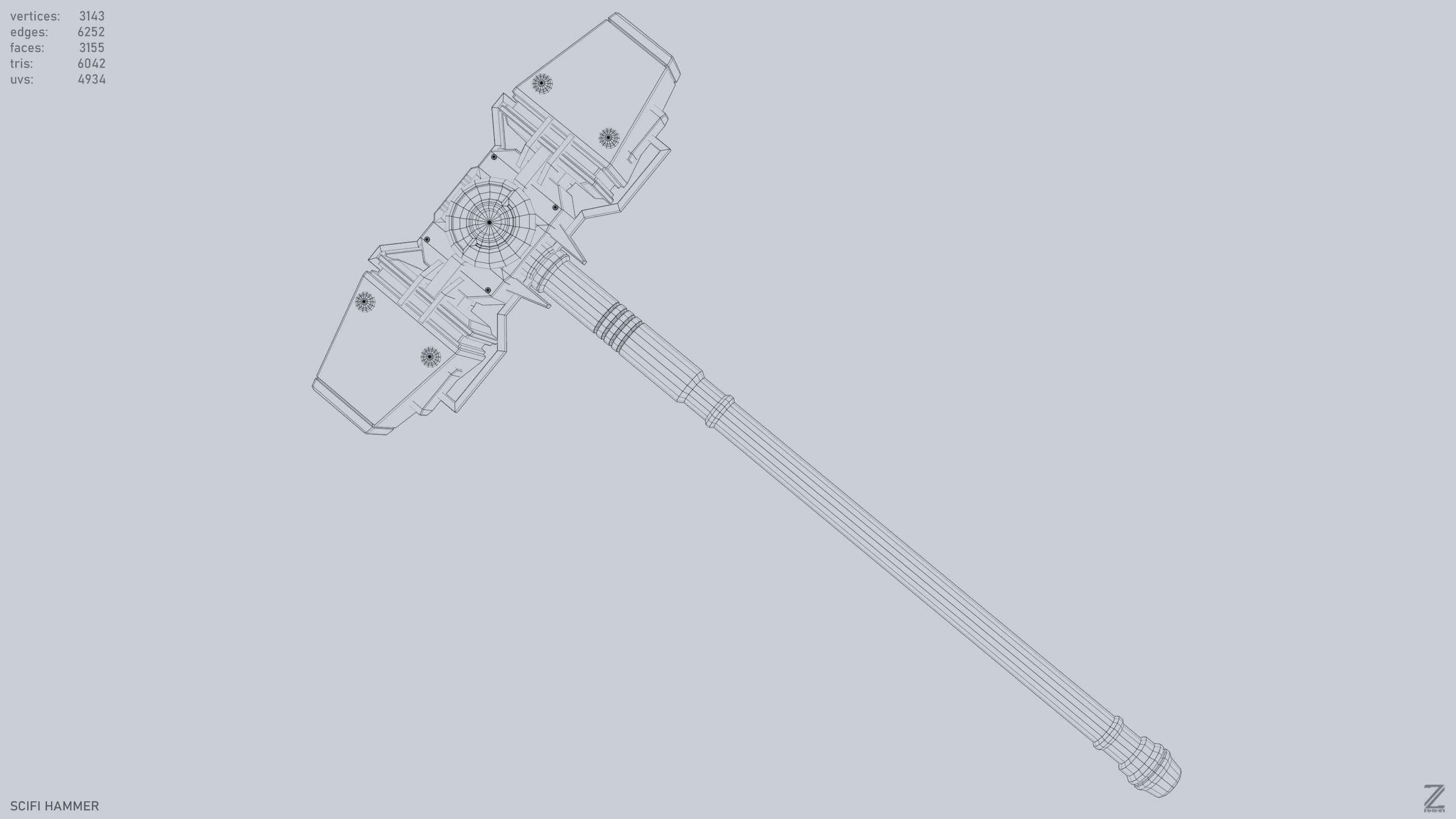 Scifi hammer Low-poly 3D model_9